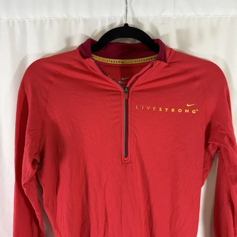 Livestrong Nike Jacket Women's Small Red 1/4 Zip Long Sleeve Pullover